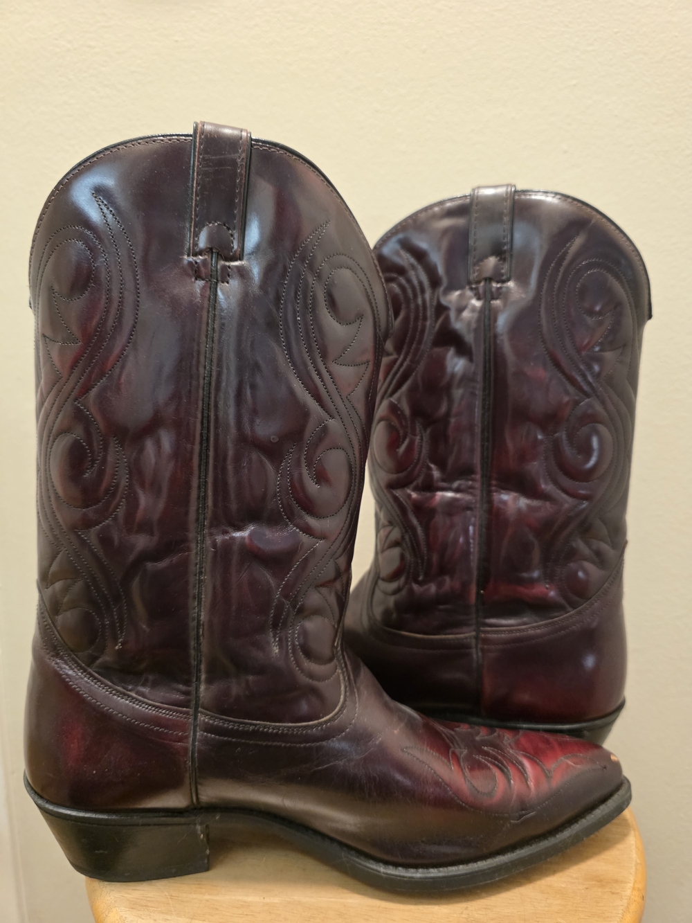 Acme USA Men's Western Leather Cowboy Boots - Burgundy - Picture 5 of 11